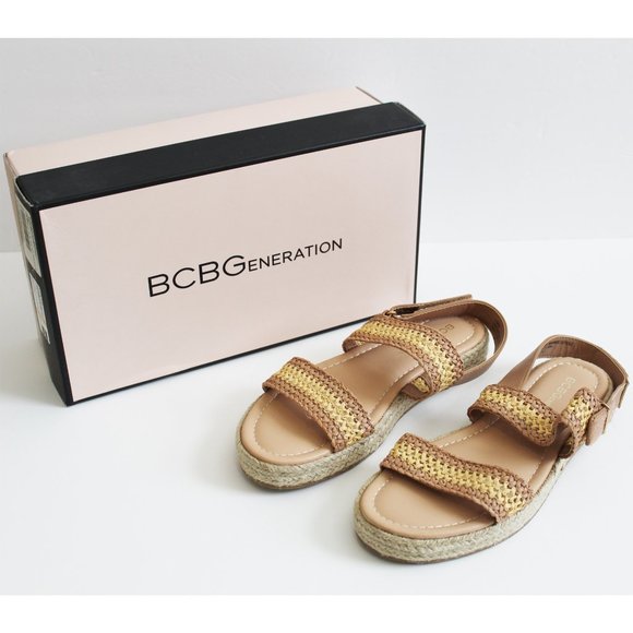 BCBGeneration Shoes - BCBGENERATION Womens Beige Jute Fantasa Round Toe Platform Sandals